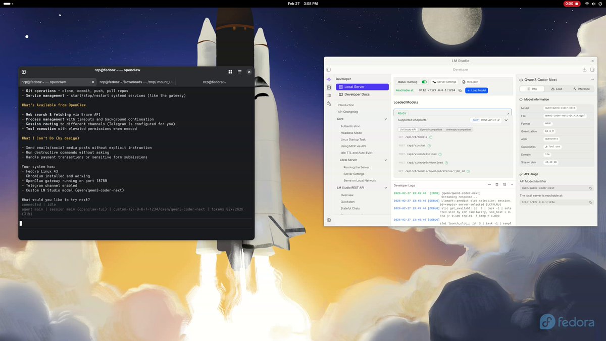 Framework Desktop computer running Fedora Linux with OpenClaw interface