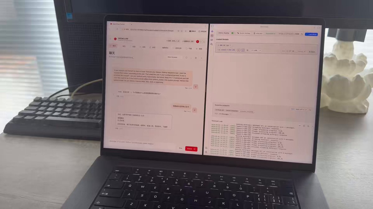 M4 Max MacBook Pro running local AI code terminal interface