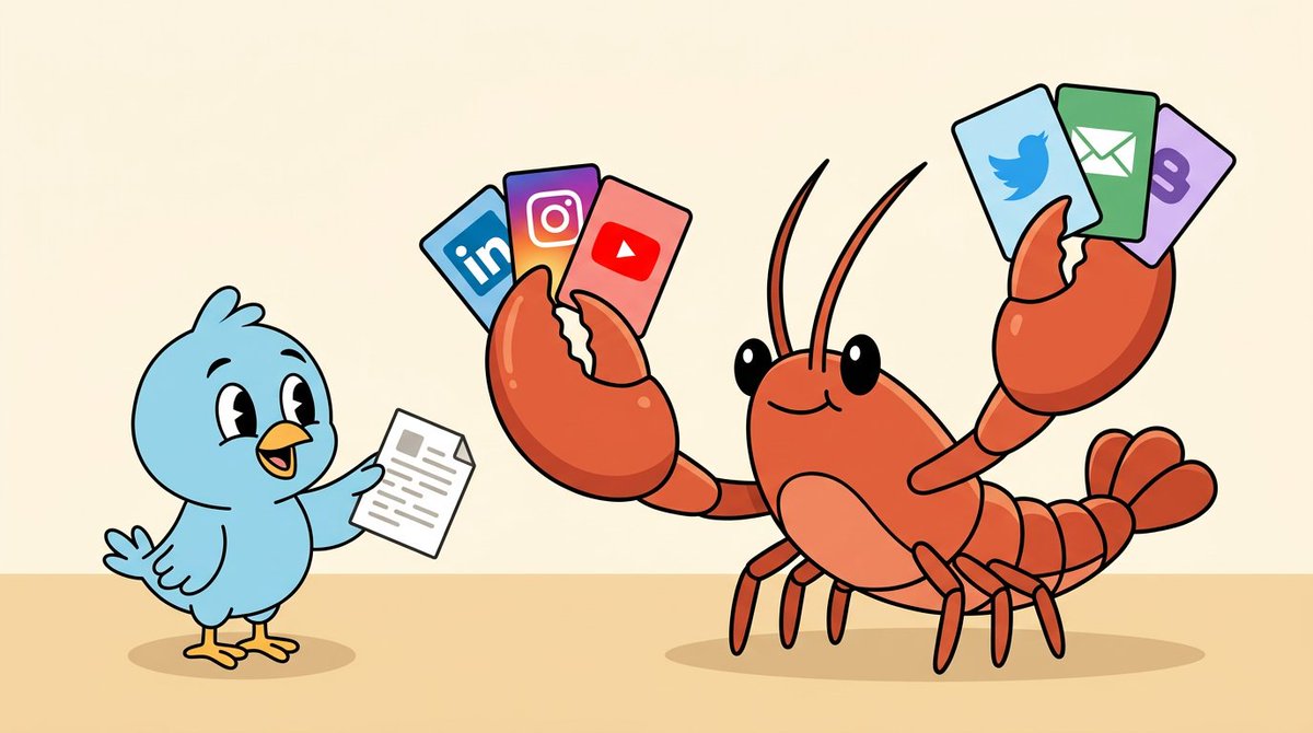 OpenClaw interface processing a YouTube URL to extract script text for automatic Twitter thread generation