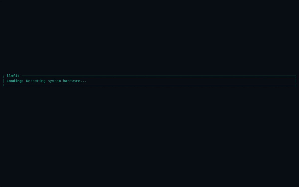 llmfit interface displaying CPU and GPU metrics alongside a ranked list of compatible local LLMs with speed scores