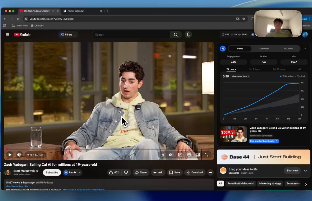OpenClaw 界面展示自动分析视频进度条,识别高光时刻并自动裁剪演讲者画面以生成短视频内容