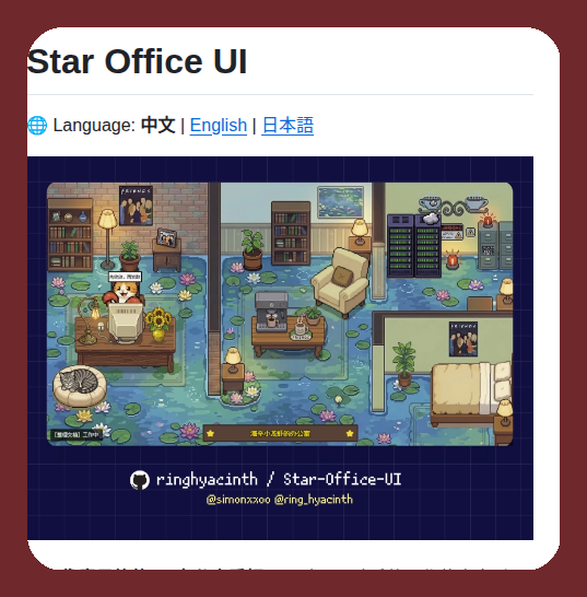 Pixel art office dashboard showing AI agents as characters performing coding and thinking tasks