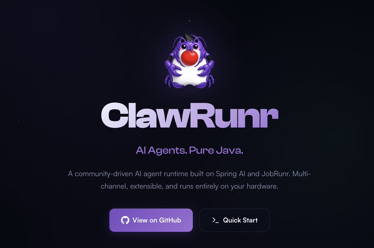 JavaClaw dashboard displaying managed AI agents built with Spring Boot and JobRunr