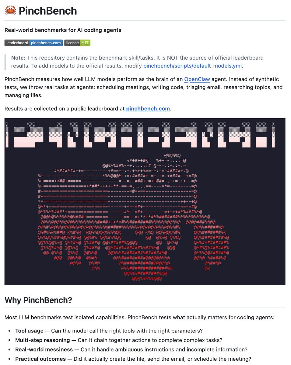 PinchBench 数据看板展示 32+ 个大模型在执行邮件分类、日历安排等真实 OpenClaw 任务时的成功率与成本对比