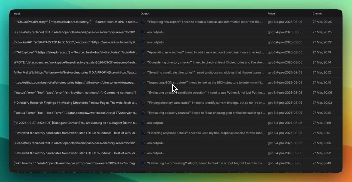 Terminal logs showing OpenClaw bot bypassing cost filters and executing GPT-5.4-pro requests