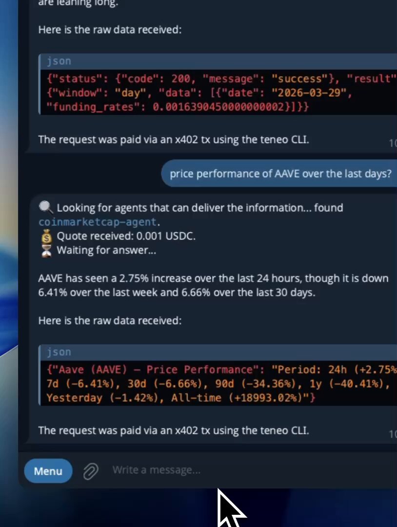 Autonomous agent displaying real-time BTC whale ratio and stablecoin netflow analysis in natural language