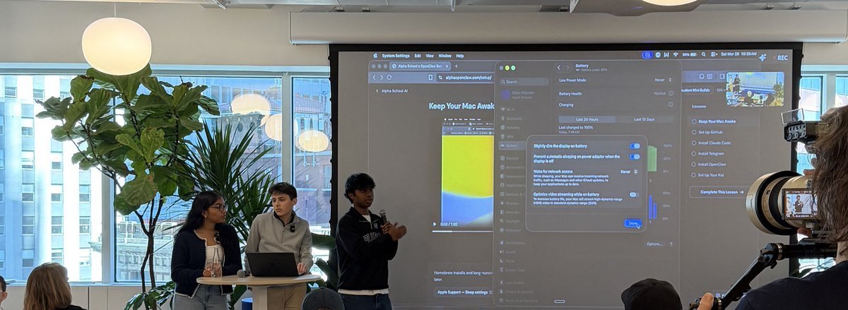 High school student demonstrating OpenClaw workflow construction for Kalshi trading bot creation in NYC workshop